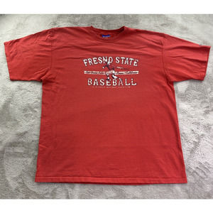 Vtg Fresno State Bulldogs Mens Shirt XXL Red Champion Baseball Thrashed 90s NCAA